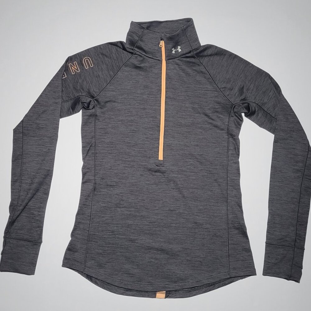 Under Armour Womens Gray and Pale Orange Longe Sleeve Exercise Pullover Size M